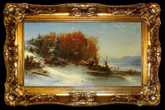 framed  Regis-Francois Gignoux First Snow Along the Hudson River, ta009-2