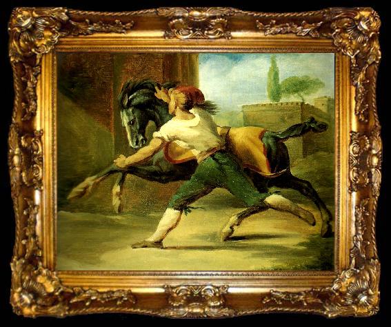 framed  Theodore   Gericault palefrenier retenant un cheval, ta009-2