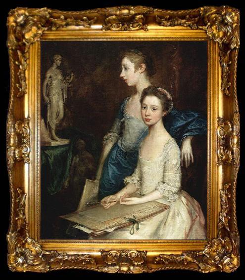 framed  Thomas Gainsborough Portrat von Molly und Peggy mit Zeichenutensilien, ta009-2
