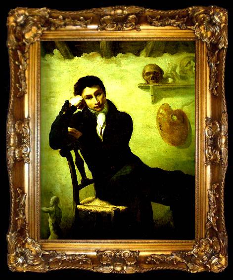 framed  ecole francaise jeune artiste dans un atelier, dit autrefois autoportrait de gericault, ta009-2