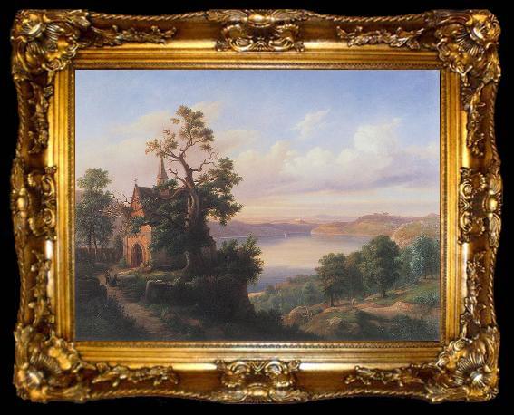 framed  unknow artist Landscape with a lake and a gothic church., ta009-2