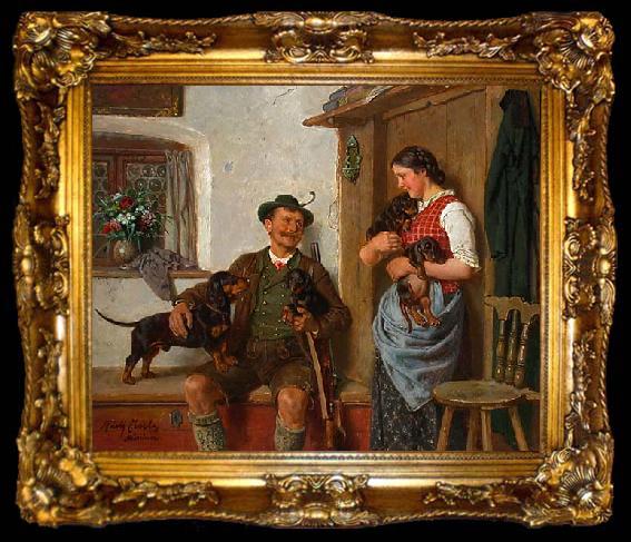 framed  unknow artist Die Dackelfamilie mit Jager und Magd, ta009-2
