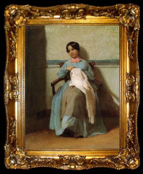 framed  Adolphe William Bouguereau Portrait of Leonie Bouguereau, ta009-2