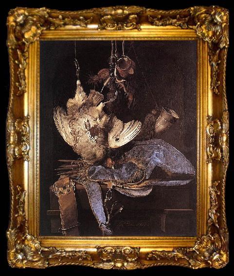 framed  Aelst, Willem van Still Life with Hunting Equipment and Dead Birds, ta009-2