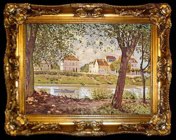 framed  Alfred Sisley Dorf am Ufer der Seine, ta009-2