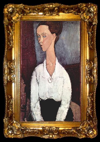 framed  Amedeo Modigliani Portrat der Lunia Czechowska mit weiber Bluse, ta009-2