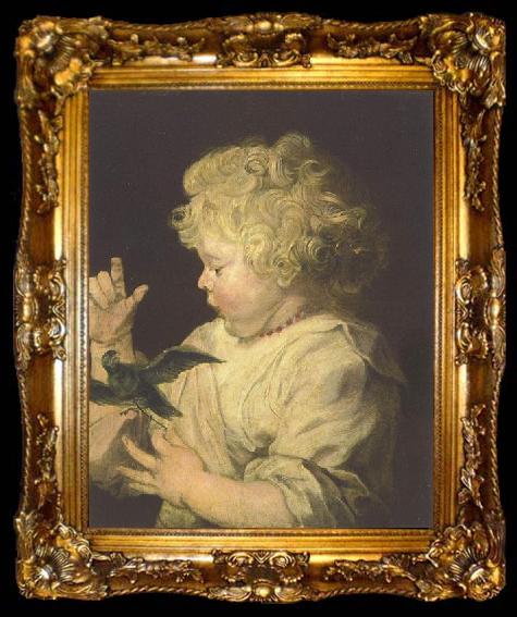 framed  Anthony Van Dyck Portrat eines Kindes mit Vogel, ta009-2