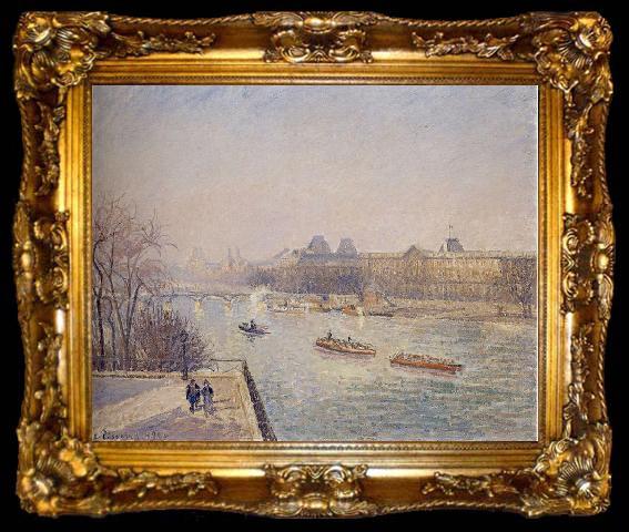 framed  Camille Pissarro Morning, Winter Sunshine, Frost, the Pont-Neuf, the Seine, the Louvre, Soleil D