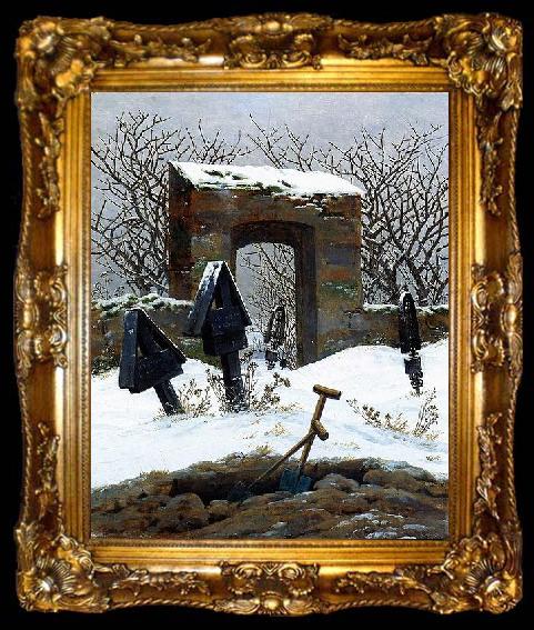 framed  Caspar David Friedrich Friedhof im Schnee, ta009-2