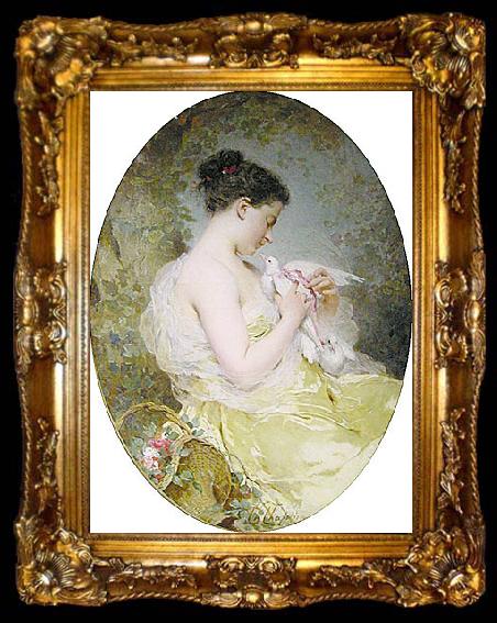 framed  Charles Joshua Chaplin Young Girl with a Dove, ta009-2