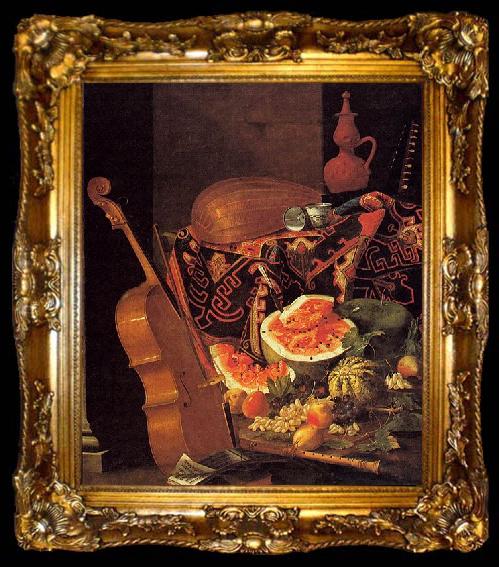 framed  Cristoforo Munari with Musical Instruments and Fruit, ta009-2