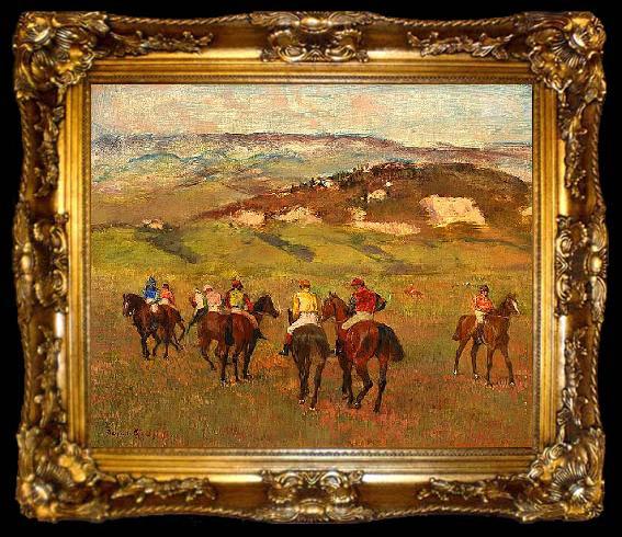 framed  Edgar Degas Jockeys on Horseback before Distant Hills, ta009-2
