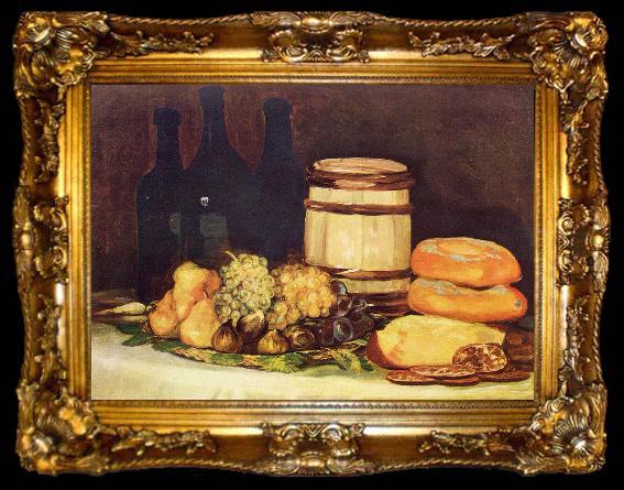 framed  Francisco de Goya Stilleben mit Fruchten, Flaschen, Broten, ta009-2
