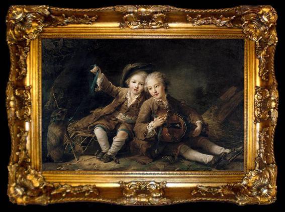 framed  Francois-Hubert Drouais The Children of the Duc de Bouillon Dressed as Montagnards, ta009-2