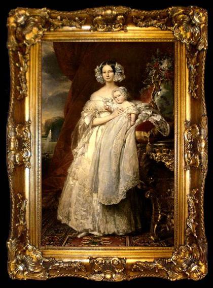 framed  Franz Xaver Winterhalter Portrait of Helena of Mecklemburg-Schwerin, Duchess of Orleans with her son the Count of Paris, ta009-2