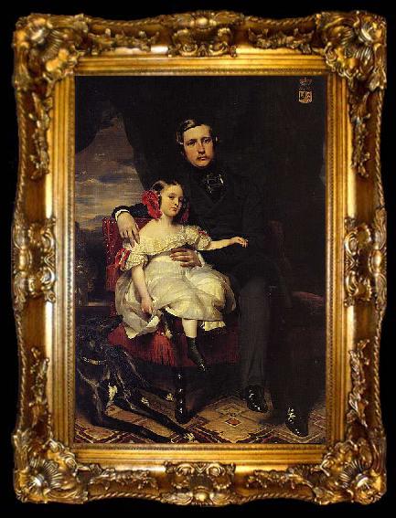 framed  Franz Xaver Winterhalter Portrait of the Prince de Wagram and his daughter Malcy Louise Caroline Frederique, ta009-2