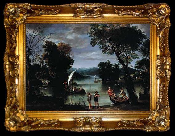 framed  Gian  Battista Viola Landscape with a River and Boats, ta009-2