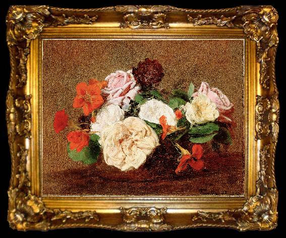 framed  Henri Fantin-Latour Roses and Nasturtiums in a Vase, ta009-2