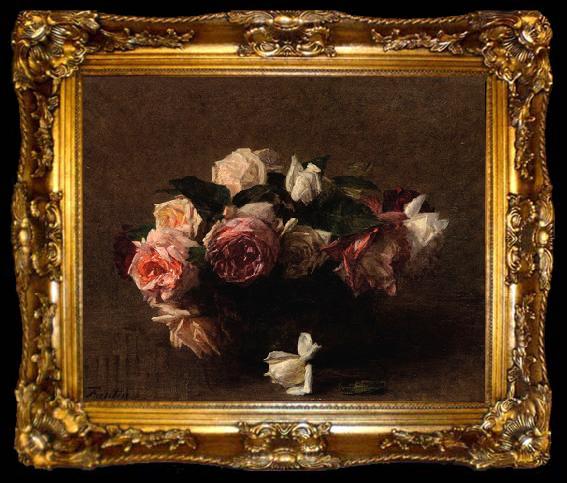 framed  Henri Fantin-Latour Fleurs roses, sin fecha, ta009-2