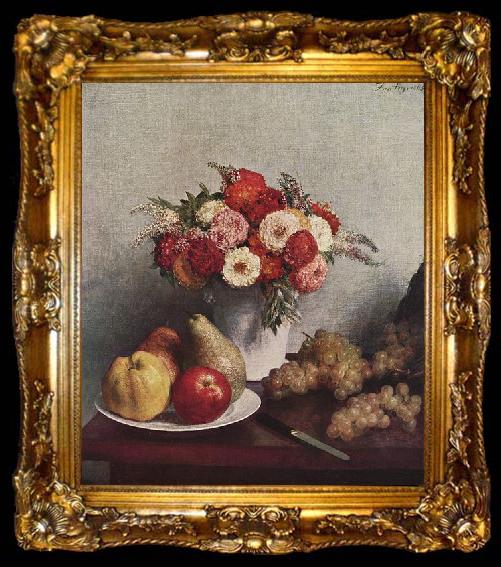 framed  Henri Fantin-Latour Stilleben mit Blumen und Fruchten, ta009-2
