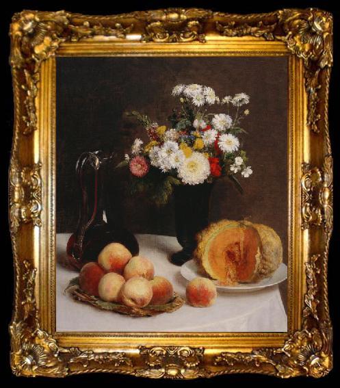 framed  Henri Fantin-Latour Still Life with a Carafe, Flowers and Fruit, ta009-2