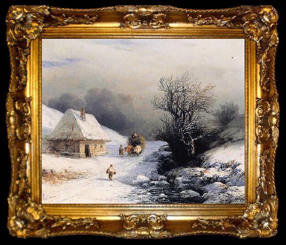 framed  Ivan Aivazovsky Little Russian Ox Cart in Winter, ta009-2