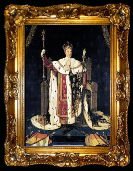 framed  Jean-Auguste Dominique Ingres Portrait of the King Charles X of France in coronation robes, ta009-2