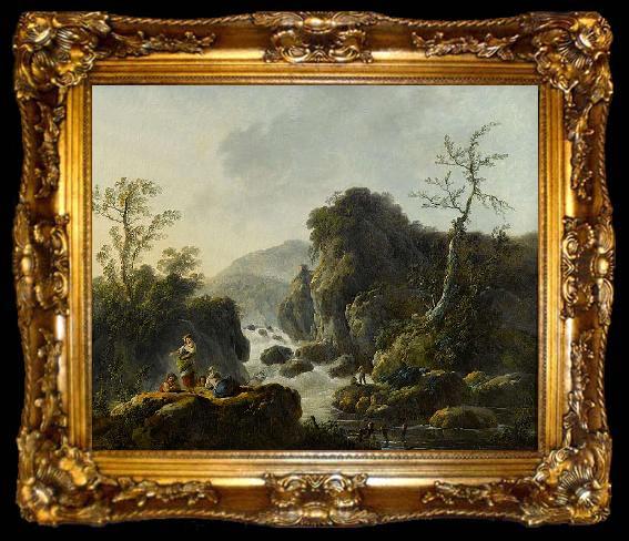 framed  Jean-Baptiste Pillement A Mountainous River Landscape, ta009-2