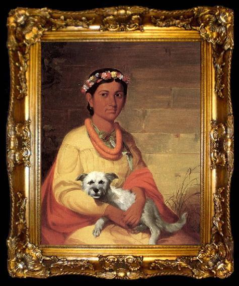 framed  John Mix Stanley Hawaiian Girl with Dog, ta009-2