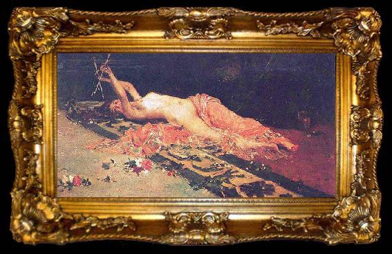 framed  Juan Luna Odalisque painting, ta009-2