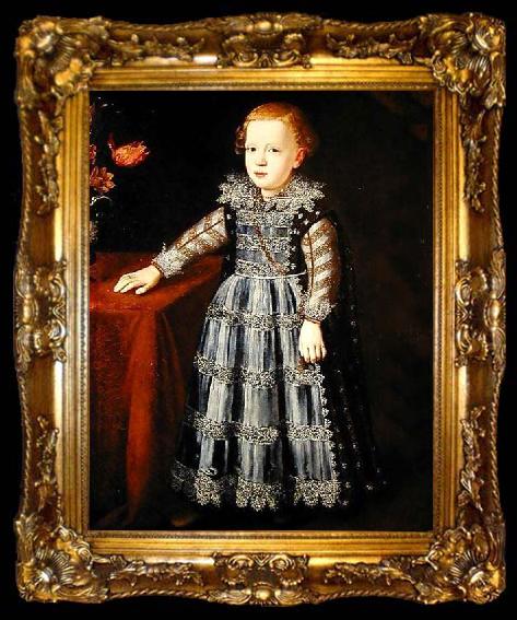 framed  Justus Sustermans Portrait of a Child Standing by a Tabl, ta009-2
