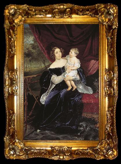 framed  Karl Briullov Portrait of the Princess Olga Ivanovna Orlova-Davydova with her daughter Natalya Vladimirovna, ta009-2