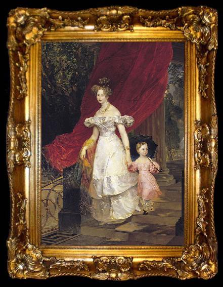 framed  Karl Briullov Portrait of Grand Duchess Elena Pavlovna and her daughter Maria, ta009-2