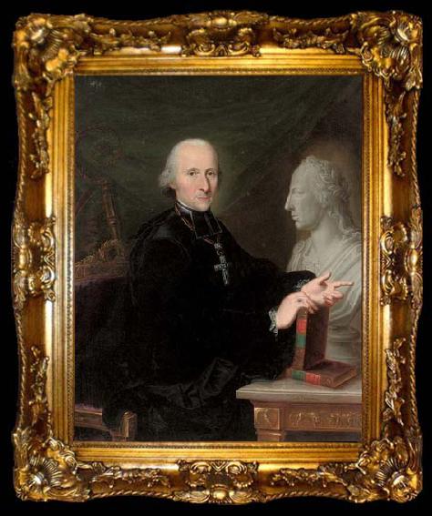framed  Karl Kaspar Pitz Portrait of a cleric a book in his right hand, by a marble bust, ta009-2