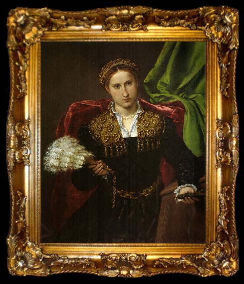 framed  Lorenzo Lotto Portrat der Laura da Pola, Gemahlin des Febo da Brescia., ta009-2