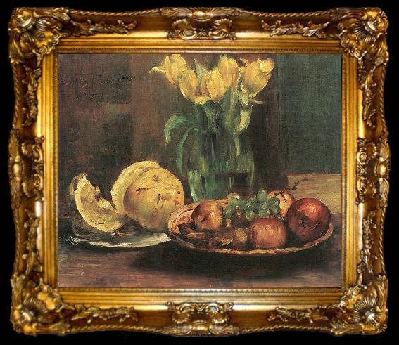 framed  Lovis Corinth Stillleben mit gelben Tulpen, apfeln und Grapefruit, ta009-2
