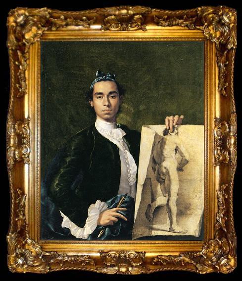 framed  Luis Egidio Melendez portrait Holding an Academic Study, ta009-2
