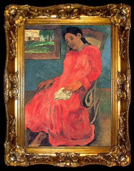 framed  Paul Gauguin Frau im rotem Kleid, ta009-2