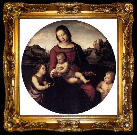 framed  RAFFAELLO Sanzio Maria mit Christuskind und zwei Heiligen, Tondo, ta009-2