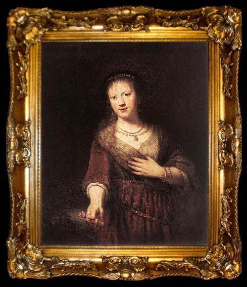 framed  Rembrandt van rijn Portrait of Saskia with a Flower, ta009-2