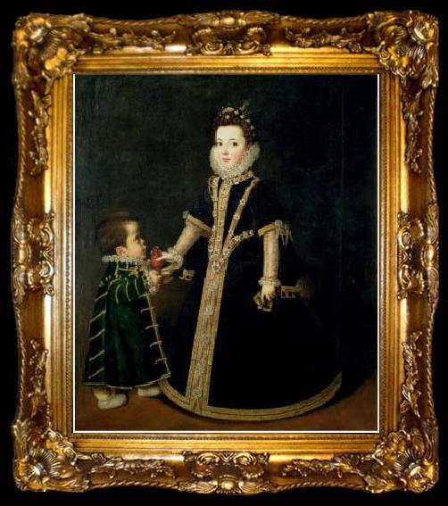 framed  Sofonisba Anguissola Girl with a dwarf, thought to be a portrait of Margarita of Savoy, daughter of the Duke and Duchess of Savoy, ta009-2