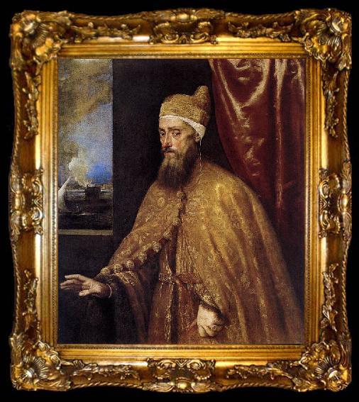 framed  Titian Portrait of the Doge Francesco Venier, ta009-2