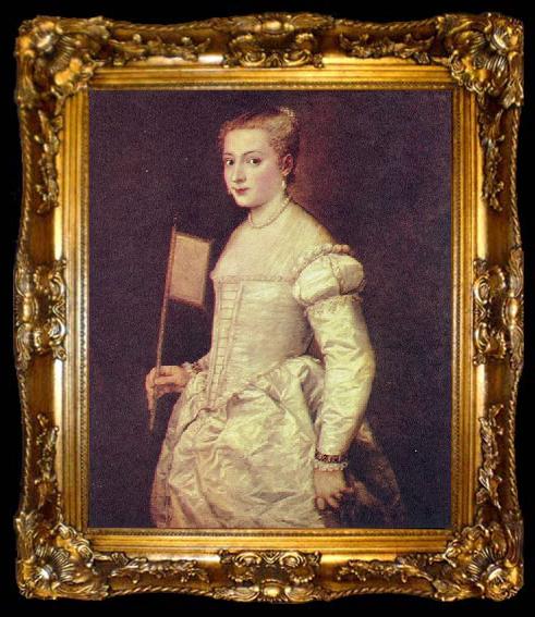 framed  Titian Portrat einer Dame in Weib, ta009-2