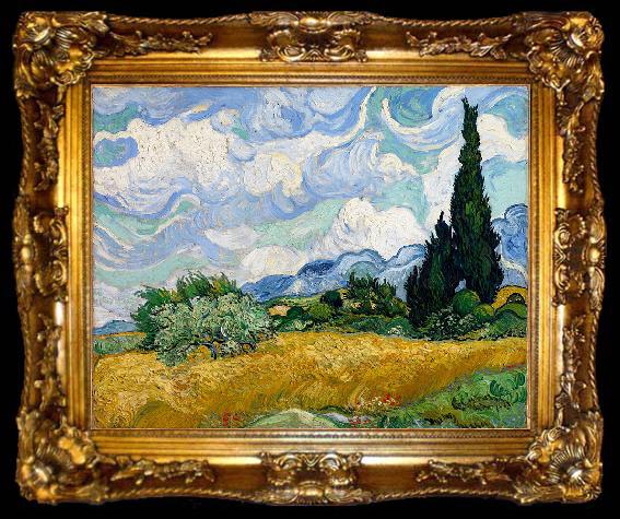 framed  Vincent Van Gogh Wheat Field with Cypresses, ta009-2