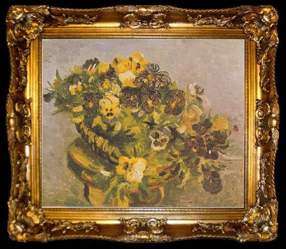 framed  Vincent Van Gogh Tambourine with Pansies, ta009-2