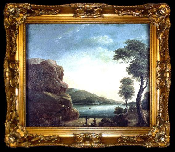 framed  William Buelow Gould River scene with aborigines, ta009-2