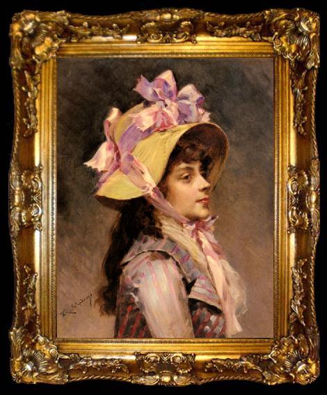 framed  unknow artist Portrait Of A Lady In Pink Ribbons, ta009-2