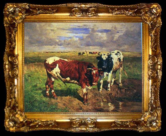 framed  unknow artist Young bulls at a watering place, ta009-2