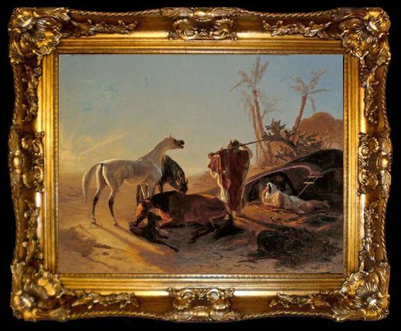 framed  unknow artist Rastendes Beduinenpaar mit Araberpferden, ta009-2