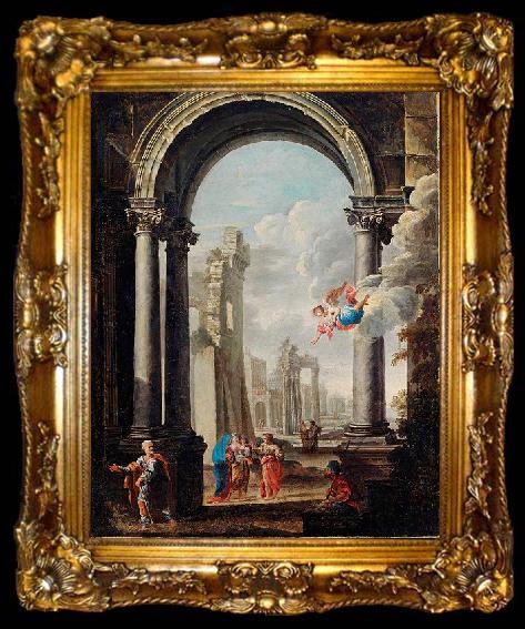 framed  unknow artist ARCHITECTURAL CAPRICCIO WITH THE HOLY FAMILY, ta009-2